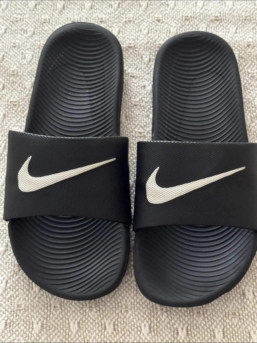 Nike Black Slides with White Swoosh - Kids